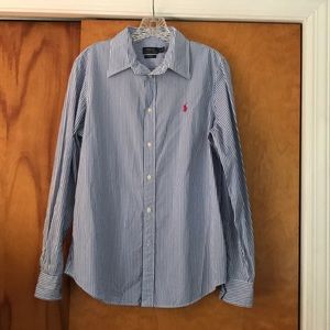 Ralph Lauren Blue/White-Striped Button Down Sz 12
